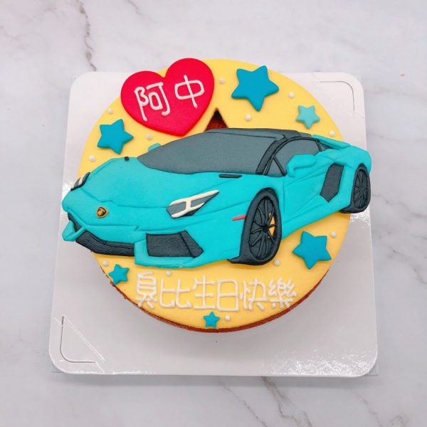 藍博基尼車子生日蛋糕，Lamborghini汽車造型蛋糕宅配