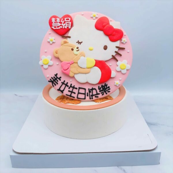 凱蒂貓抱熊造型蛋糕手工捏製，Hello Kitty生日蛋糕手作分享